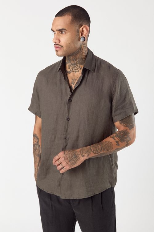 Camisa de lino Mc Omi Gris Topo