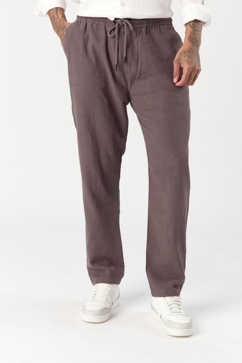 Pantalon de lino Paciano Gris Topo